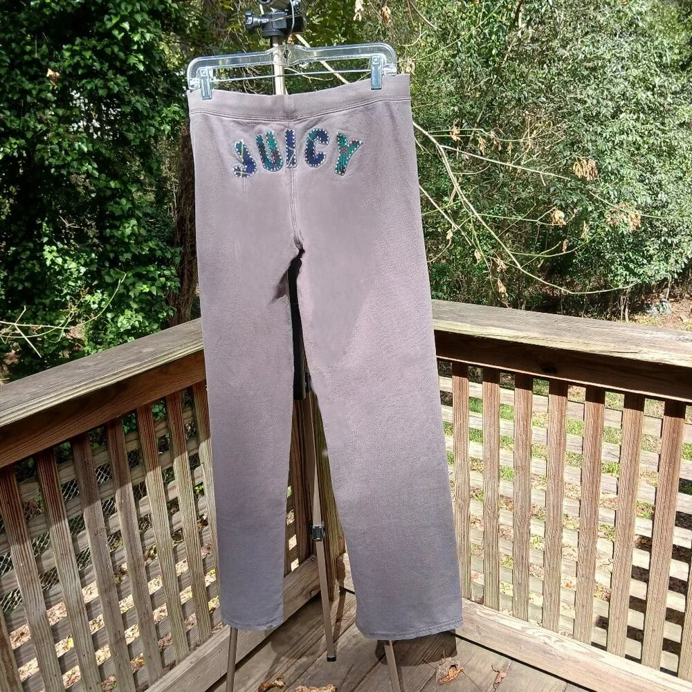 Juicy Couture Y2K Fleece Pants Silver Thread 'X' 's Tartan Plaid Butt Logo SzM - Picture 1 of 13